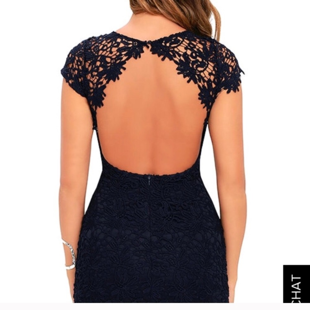lulus hidden talent navy backless lace dress